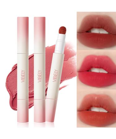 3PCS Velvet Matte Lipstick Set Long Lasting Waterproof Non Stick Lip Glaze Red Highly Pigmented Color Moisturizing Lipstick Plumping Lip Balm Makeup Gift