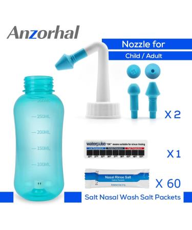 NASE DISCHE SET - ANZORHAL Adult Nasal Douche 300ml | 60 Salt Bags & Thermometer Sticker | Nasal Cleaning & Rinsing for Adults & Children (Green) - Buy Online on GoSupps.com