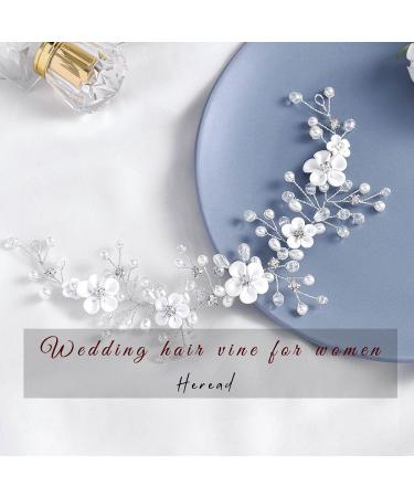 HEREAD Flower Bride Wedding Hair Vine Pearl Headband - Rhinestone Hair Accessory for Women/Girls (Silver) - Buy Online on GoSupps.com