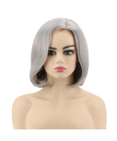 SEVENCOLORS Short Gray Bob Wigs for Women - Lace Front Silver Grey Synthetic Wig | Natural Looking Grey Wavy Hair for White Women - Buy Online on GoSupps.com