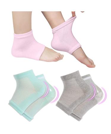 3 Pairs Vented Moisturizing Gel Socks Lotion Gel for Dry Cracked Heels  Spa Gel Socks Humectant Moisturizer Heel Balm Foot Treatment (Pink&Grey&Turquoise)