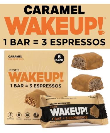 WAKE UP! Caffeinated Caramel Protein Bars - Gluten Free Vegetarian 350mg Caffeine (1 Bar 3 Espressos) - Boosts Focus and Clarity - Kosher Ingredients - 6 Pack Caramel 1 Count (Pack of 6)