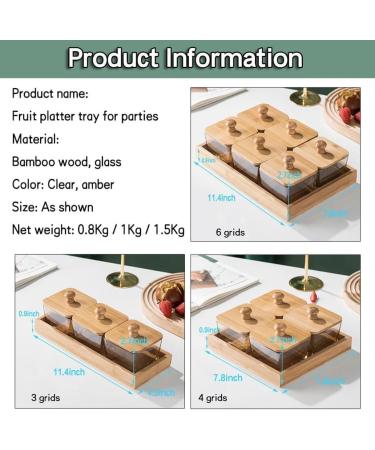 Divided Fruit Tray 3/4/6 Grid Bamboo Wood Divided Serving Tray with Lid Square Snack Serving Tray Fruit Platter Tray Organizer for Snacks - Buy Online on GoSupps.com