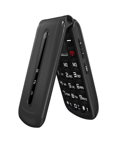 USHINING Big Button Mobile Phone for Elderly Unlocked GSM Senior Flip Mobile Phones with 1000mAh Battery Charging Dock SOS Button Bluetooth Torch FM Radio-Black Black-380S