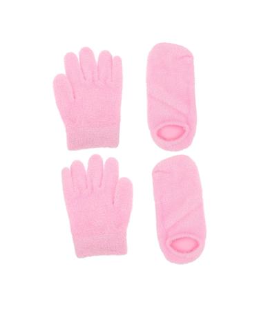 Healeved 2 Pairs Gel Care Kit Moisturizing Gel Spa Gloves Socks Booties for Dry Skin & Feet Moisturizing Socks Foot Care Socks Spa Beauty Gloves Skin Care Man Accessories Pink Yarn