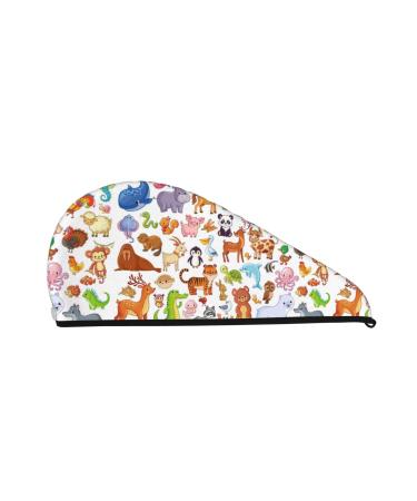 Hair Towel Wrap Hair Drying Towel with Button Towel Turban Head Towel to Dry Hair Quickly (Animal Cartoon Style)