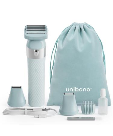 Uniono all-in-one women razor electrical kit ladyshaver electrical with LED light for intimate area body bikini razor wet and dry USB charging light-blue