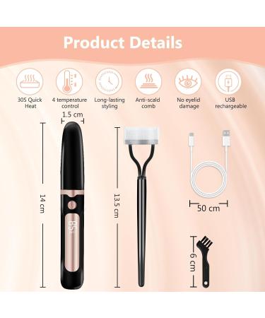 Heated Eyelash Curler Heated Lash Curler with Eyelash Comb Electric Eyelash Curler with USB Rechargeable 4 Heating Modes Anti-Scald Lash Curling Tool with LED Display Gift for Women Black - Buy Online on GoSupps.com