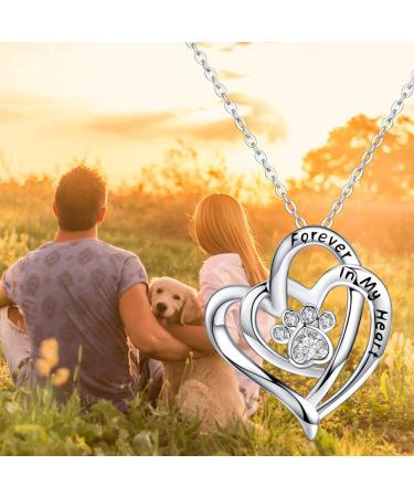 CHENGHONG Paw Print Necklace 925 Sterling Dog Cat Heart Memorial Dog Themed Jewellery Blue Pink Puppy Westie Gifts for Women Girls  - Buy Online on GoSupps.com