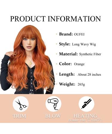 Fei Long Wavy Orange Wig with Ponytail for Women - 28 Heat-Resistant Synthetic Hair Halloween & Cosplay Wig - Buy Online on GoSupps.com