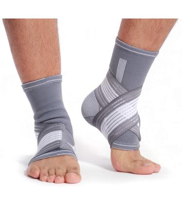 Neotech Care Ankle Brace Support - Elastic & Breathable Fabric - Adjustable Compression Strap - For Men Women Youth - Left or Right Foot - Grey Colour (Size S 1 Pair) S 2