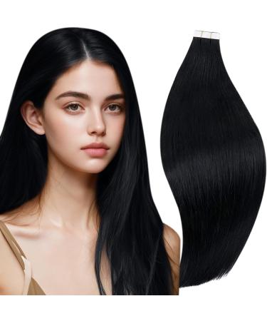 Runature tape extensions real hair black 40cm human hair real hair extensions tape black hair extension invisible tape in extensions real hair 20 pieces 50g #1 40.64 cm #1