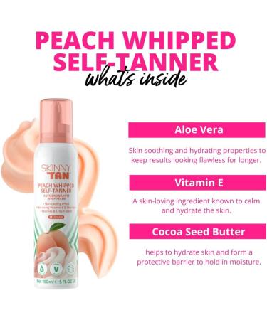 Skinny Tan Peach Whipped Fake Tan - Streak Free Gradual Fake Tan Mousse for Natural Glow with Vitamin E Peaches & Cream Aroma Vegan & Cruelty Free Skincare - 150ml - Buy Online on GoSupps.com