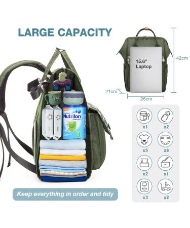 Lekebaby Dark Green Diaper Backpack - Multifunctional Large Capacity Baby Bag with Diaper Pad for Travel | Ideal for On-the-Go Parents - Buy Online on GoSupps.com