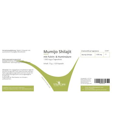 Vitacare VitaCare Mumijo Shilajit 120 Vegan Highly Dosed Softgels with 100% Pure Himalayan Shilajit Extract 1000mg per Daily Dose w