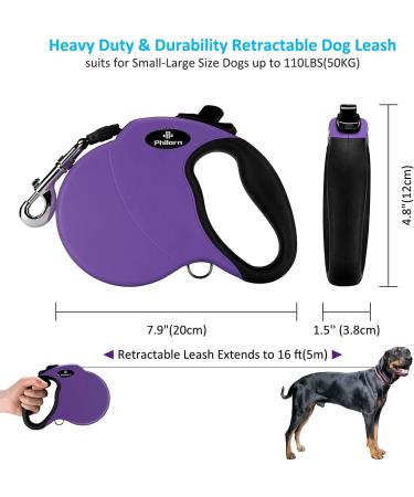 Philorn 5m Retractable Dog Leash for Medium to Large Dogs - One-Button Blocking Non-Slip Handle Reflective Up to 50kg - Purple - Buy Online on GoSupps.com