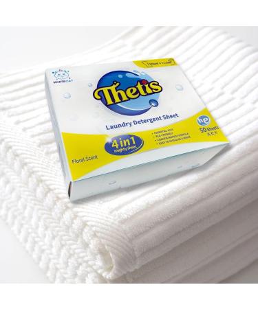 Thetis Laundry Detergent Sheets - Eco-Friendly Biodegradable 50 Sheets (100 Loads) | Fast Dissolving No Plastic | Perfect for Home Travel & College - Fresh Floral Scent - Buy Online on GoSupps.com
