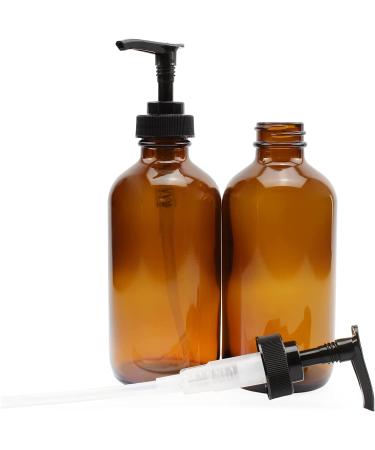 8oz Amber Glass Pump Bottles (4-Pack) - Boston Round for Lotion - Black Plastic Pumps - Empty - Buy Online on GoSupps.com