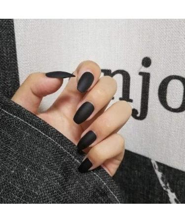 Sethexy 24-Piece Matte Ballerina Black Acrylic Nail Tips for Women & Girls - Medium Coffin Complete Cover - Buy Online on GoSupps.com