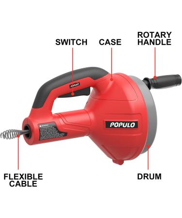 POPULO 23Ft Drain Auger - Heavy Duty Clog Remover for Kitchen & Bathroom | Manual & Powered Snake Tool with Drill Adapter - Buy Online on GoSupps.com