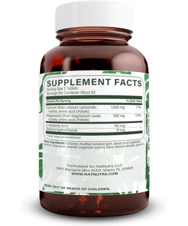 Natural Nutra Chelated Cal Mag 1000/500 mg Supplement with Betaine HCL - Supports Bone, Muscle, Teeth, Cardiovascular and Nerve Health - 250 Vegan Tablets - Buy Online on GoSupps.com