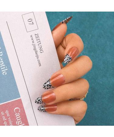 Sethexy Medium Shiny Stiletto False Nails - Pink French Acrylic Leopard Nail Tips (24pcs) with Glue - Complete Cover Press-On Nails for Women & Girls - Buy Online on GoSupps.com