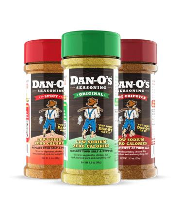 Dan-O's Seasoning 3 Count Bundle - Original, Hot Chipotle, & Spicy Flavors | All Natural | Sugar Free | Keto | All Purpose Seasonings | Vegetable Seasoning | Meat Seasoning | Low Sodium Seasoning | Cooking Spices | 3 Pack (3.5 Ounce)