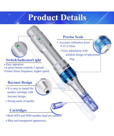 Electric DermaPen with CE Certification | Missicee Microneedle for Wrinkles & Acne Scars | Adjustable 0.25mm-2.5mm | Includes 2pcs 12/36/42 Pins - Dr.pen A6 - Buy Online on GoSupps.com