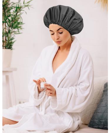 Aquior Reusable Waterproof Shower Cap for Women - Large Size for All Hair Lengths, Ideal for Girls Spa, Home, and Salon Use - Black - Buy Online on GoSupps.com