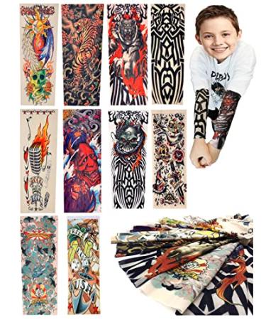 iToolai Kids Tattoo Sleeves for Boys Grils  10 Pcs Temporary Arm Tattoo Sleeves for Children Baby  Fake Slip On Sunscreen UV Protection Cooling Arms Sleeves