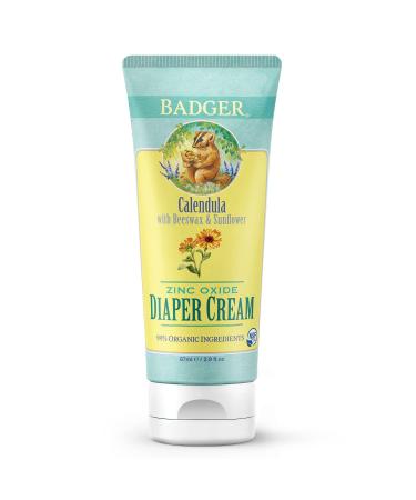 Badger - Zinc Oxide Diaper Cream  Calendula with Beeswax & Sunflower  Diaper Rash Cream  Organic Diaper Cream  2.9 fl oz Tube