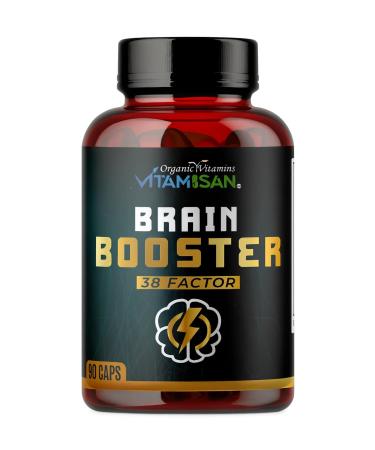 Brain Booster 38 Factor | Premium Herbal & Vitamin Blend for Focus Clarity & Cognitive Support | Adaptogen & Mushroom Complex with Vitamin B3 | Daily Mental Performance Formula 90 Capsules