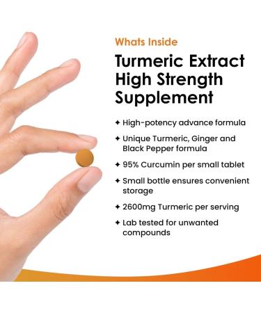 Turmeric Tablets 2600mg with Black Pepper & Ginger - 95% Curcumin Extract -180 Tablets (3 Months) High Strength Active Turmeric Supplements Not Turmeric Capsules by New Leaf - Buy Online on GoSupps.com