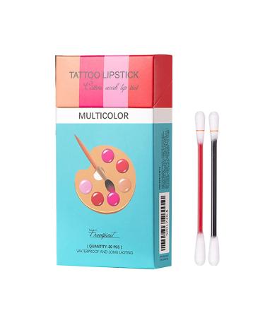 Sinzelimin 20 Pcs/Box Women's Tattoo Lipstick Cotton Swab  Long Lasting Lip Gloss Cotton Swab Matte  Lipstick Cotton Swab  Durable Waterproof Liquid Non-Stick Lipstick  Easy To Carry (Multicolor)