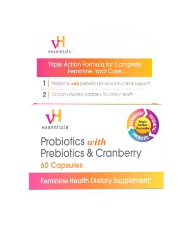 vH essentials Probiotics with Prebiotics and Cranberry Feminine Health Supplement - 60 Capsules 60 Count (Pack of 1)
