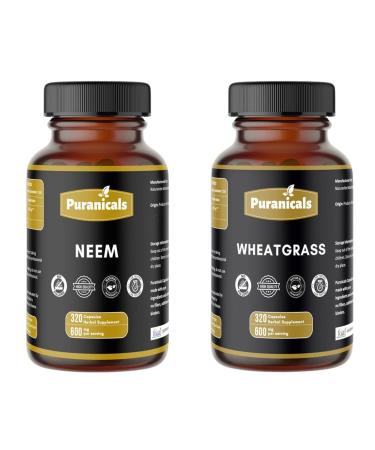 Neem 320 Capsules and Wheatgrass 320 Capsules Bundle | Two-Bottle Herbal Essentials | Pure Simple Formulas| Convenient Capsule Format | Non-GMO Ingredients No Artificial Colors | Capsules Com