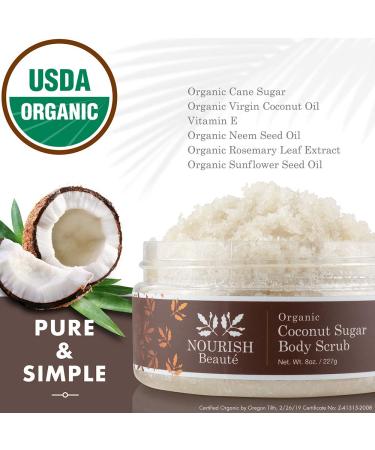 Nourish Beaute Organic Sugar Body Scrub for Exfoliation and Cellulite Hydrates and Moisturizes Skin While Improving Skin Tone and Texture 8 oz Coconut Coconut 8 Ounce (Pack of 1) - Buy Online on GoSupps.com