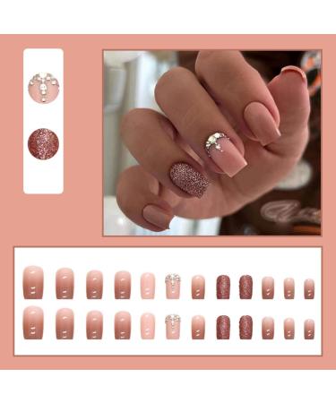 Justotry 24-Piece Diamond Angular Short Brown French Artificial Nails - Trendy Press-On Square Fingernails for Women - Buy Online on GoSupps.com