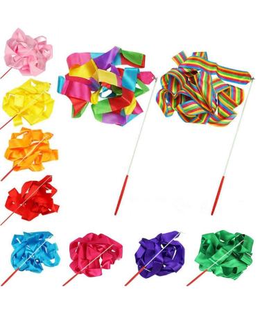 Floratek Dance Ribbon Streamer 10 Pack 4M Rhythmic Gymnastic Silk Ribbons Wands Rods for Kids Artistic Dancing Baton Twirling 4.0 Meters