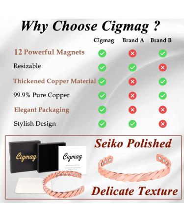 Cigmag 12X Lymphatic Drainage Copper Magnetic Bracelet for Women - Adjustable Cuff Bangle in Rose Gold - Ultra Strength Magnet - Gift Box Included - Buy Online on GoSupps.com