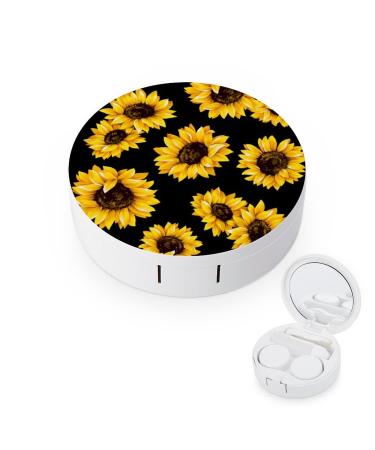 Bagea-Ka Oil Painting Sunflower Flowers Pattern With Black Pattern Contact Lens Case Box Eye Care Kit Holder Mirror Box with Tweezers Remover Tool Solution Bottle for Outdoor Travel & Home