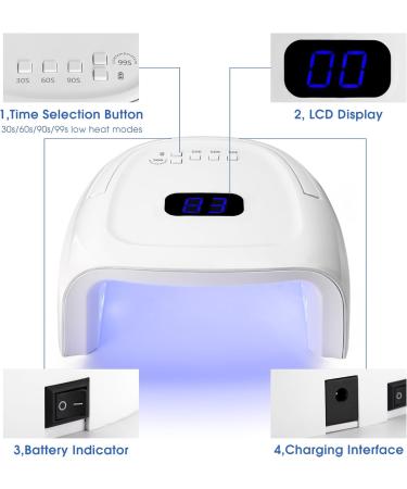 Rechargeable 60W UV LED Nail Lamp - Professional Gel Nail Light with Auto Sensor 4 Timer Settings & LCD Display | Perfect for Nail Art - Buy Online on GoSupps.com