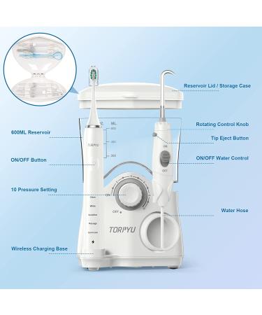 Torpyu Sonic Electric Toothbrush with Water Flosser - 11 Tips, 600ML Tank, Dental Oral Irrigator Combo | White - Buy Online on GoSupps.com