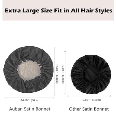 Auban Large Bonnet Sleep Cap - Double Layer Satin Lined Wrap for Curly Hair | Adjustable Elastic Band for Hair Care | Black - Buy Online on GoSupps.com