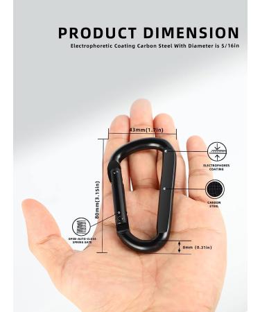 DELSWIN Heavy Duty Carabiner Clip 900lbs - 3 D-Shaped Spring Hooks for Hammocks, Camping, Hiking - Black M8 (2pcs) - Buy Online on GoSupps.com