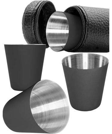 Outdoor SAXX 5-Part Stainless Steel Drinking Cup Set | Metal Schnapps Cups with Leather Bag | Ideal Flat Man Accessories in Black - Buy Online on GoSupps.com