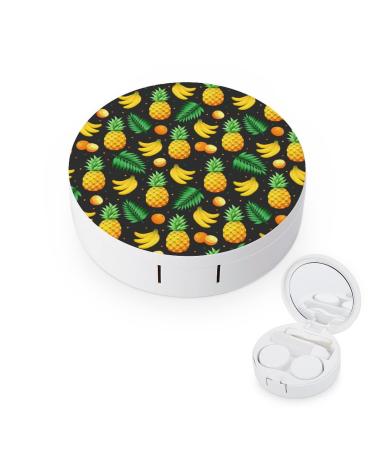 Pineapple Banana Orange Round Case For Contact Lens Kit Storage Box with Mirror Printed