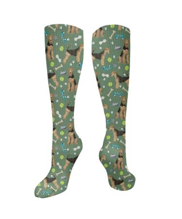 Airedale Terrier Toys Dog Breed Med Green Compression socks for women and men circulation 15 20 mmHg is the best support for sporty running cycling