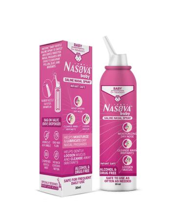 Nasova Baby Saline Solution Spray (0.74% NaCl) Moisturizing Cooling Spray for Nasal Dryness Relief Clear Nasal Passages from Allergens Dust and Irritants (30ml) 1 Fl Oz (Pack of 1)