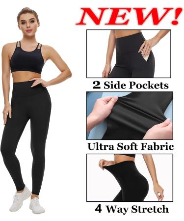 NEW YOUNG 3 Pack High Waisted Leggings with Pockets for Women - Tummy Control Workout Yoga Pants - Black - Large-X-Large - Buy Online on GoSupps.com